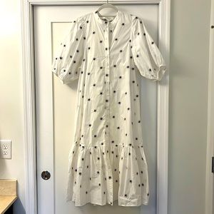 Zara White Dress with Black Floral Pattern